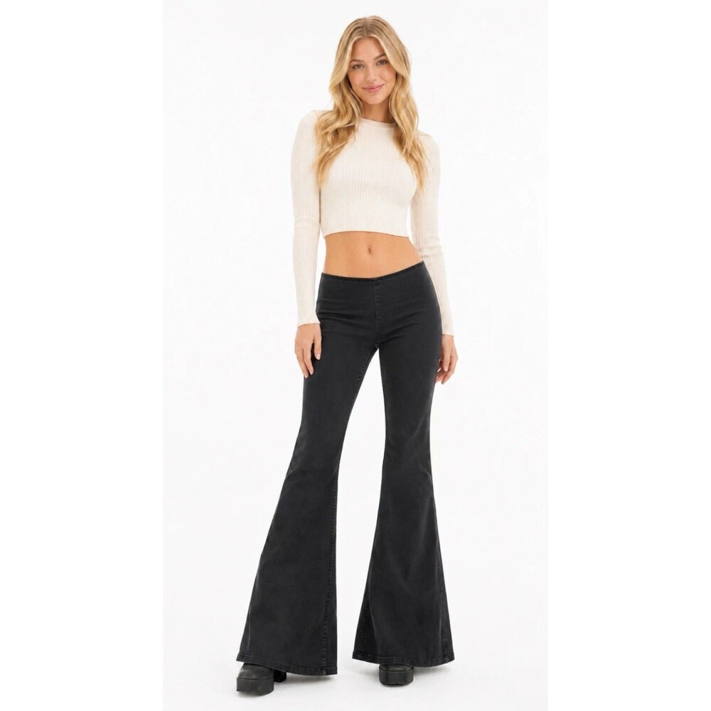Free People We The Free Penny Pull-On Flare Jean Stretch Black Size 25 Short NWT